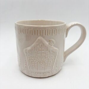 Potters Studio Gingerbread House Mug Embossed Stoneware Ivory Ceramic Holiday